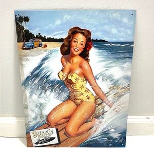 Vintage Dukes Doll Surf Club Metal Sign Pin Up Girl